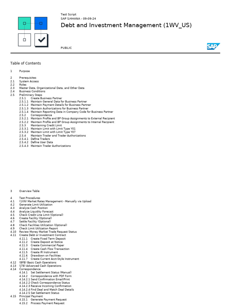 SAP S/4HANA Debt Management Test Script | PDF | Valuation (Finance ...