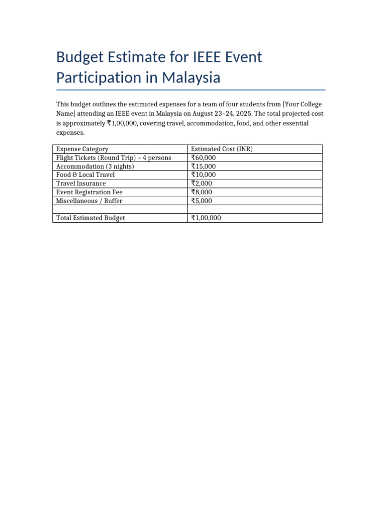 Budget Estimate IEEE Malaysia | PDF