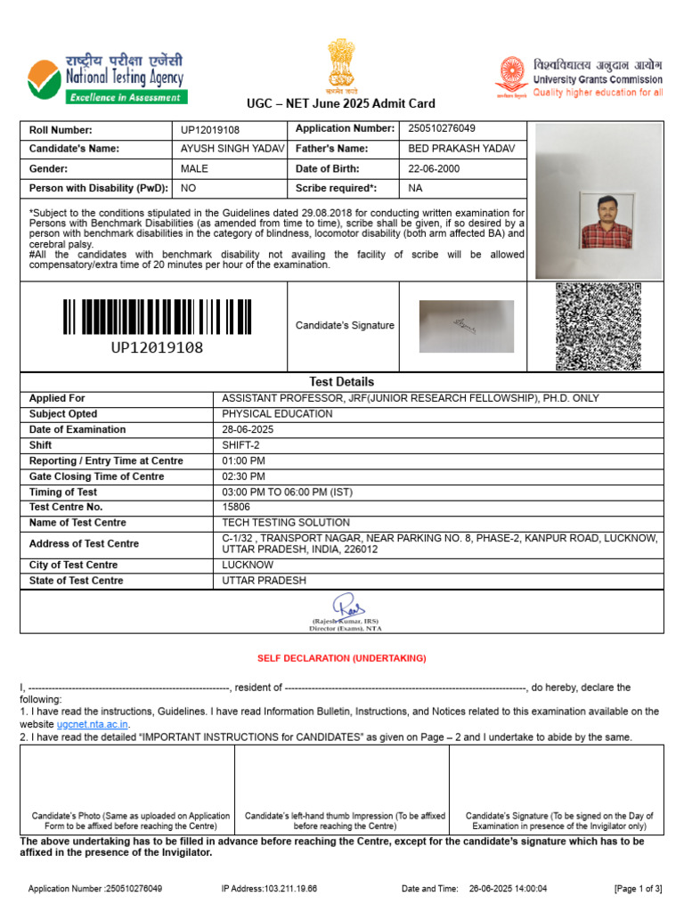 University Grants Commission (UGC) - NET - India | PDF | Identity Document