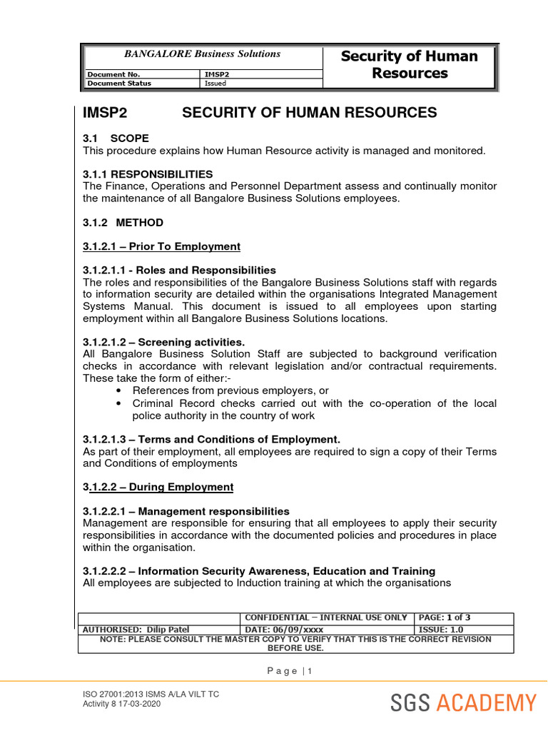 IMSP 2 Security of Human Reasources Issue 2 | PDF | Information ...