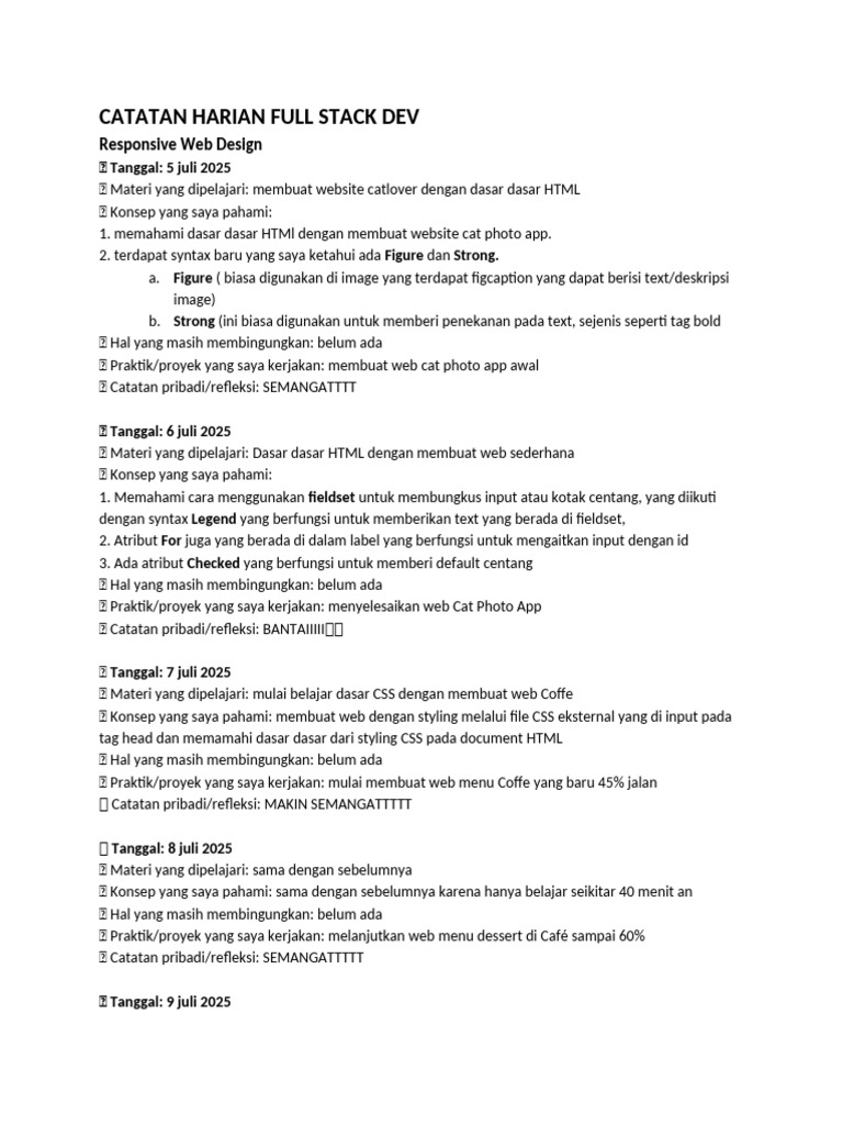 Catatan Harian Belajar Full Stack Dev | PDF