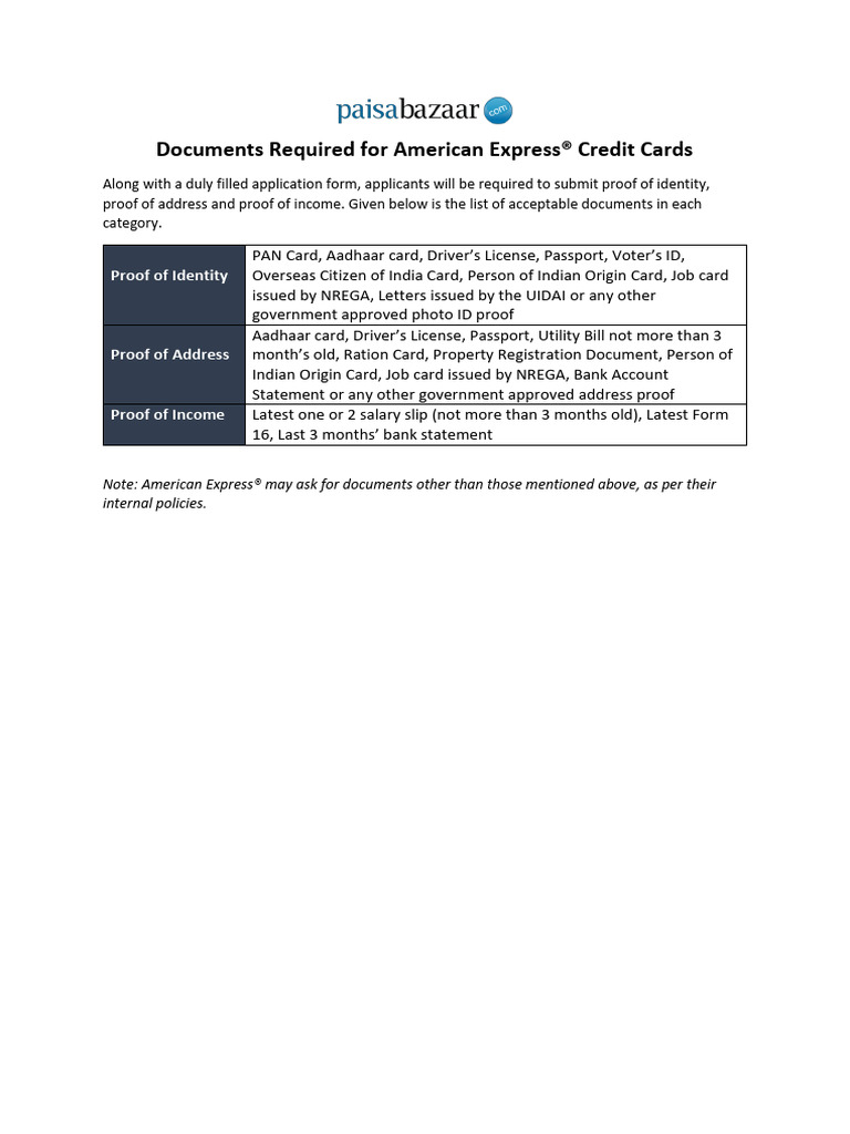 Amex Credit Card Application Requirements | PDF