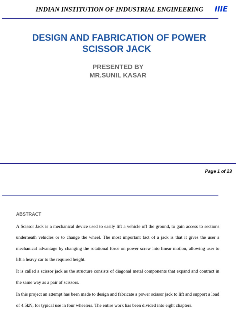 Design and Fabrication of Power Scissor Jack: Indian Institution of ...