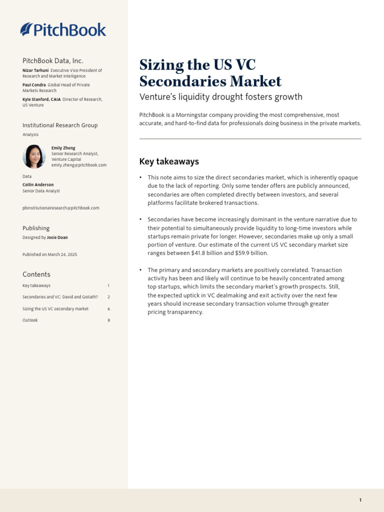 Q1 2025 PitchBook Analyst Note Sizing The US VC Secondaries Market ...