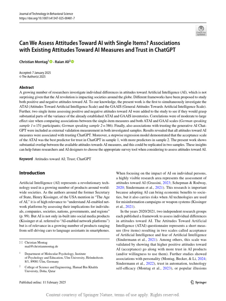 Can We Assess Attitudes Toward AI With Single Item | PDF | Artificial ...