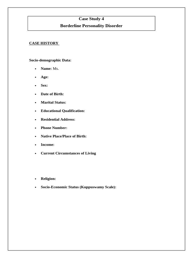 Case Study: Borderline Personality Disorder | PDF