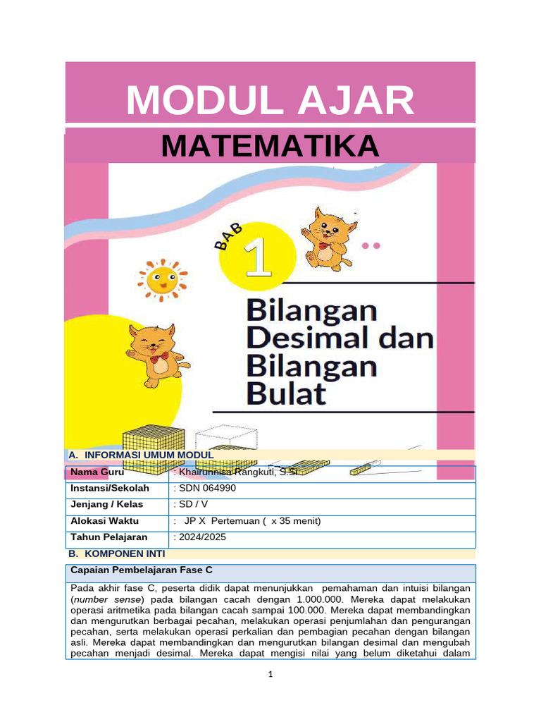 Modul Ajar Matematika Kelas V SD | PDF