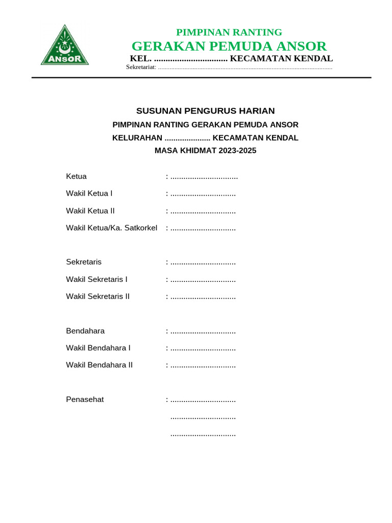 Susunan Pengurus Ansor Ranting 2023-2025 | PDF