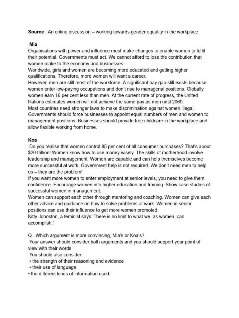 Gender Equality in the Workplace Debate | PDF