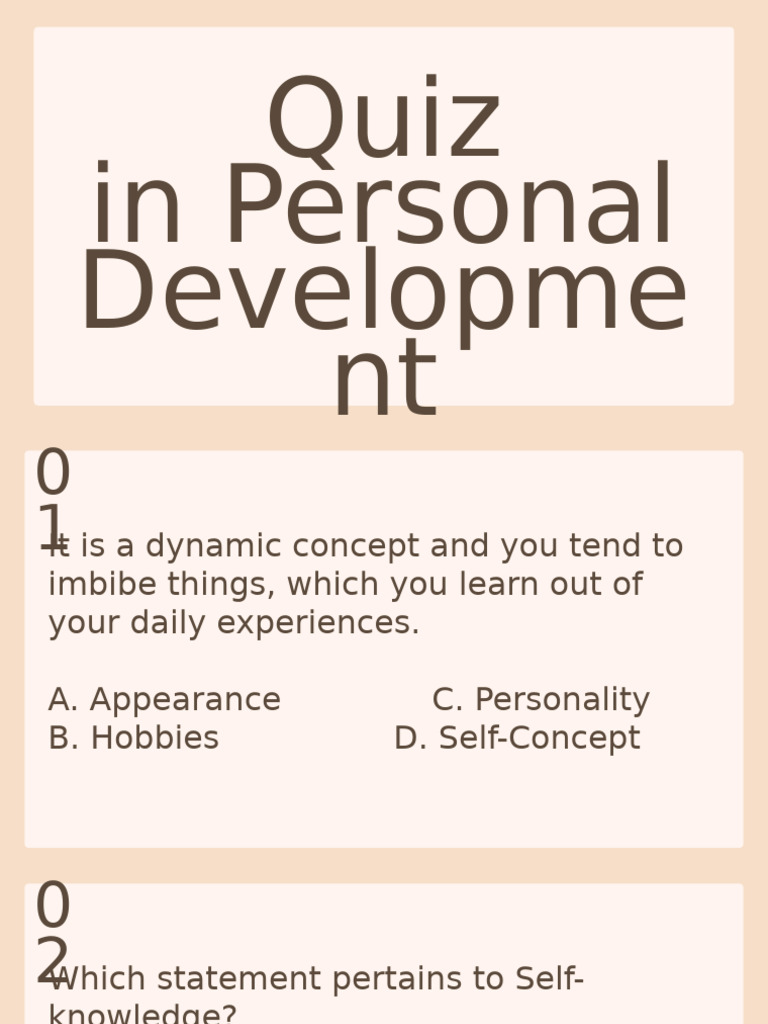 Quiz in Personal Development | PDF | Self Concept | Attitude (Psychology)