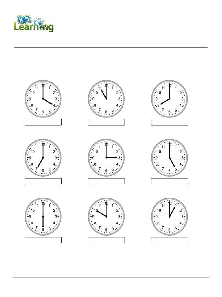 Grade 1 Time Worksheet - Telling Time - Whole Hours | PDF