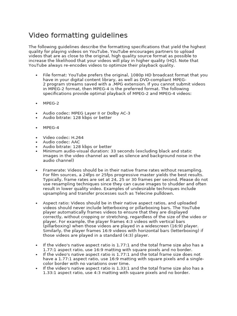 YouTube Video Formatting Guidelines | PDF | Video | You Tube