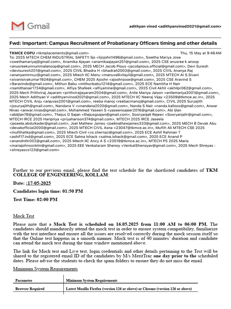 FWD - Important - Campus Recruitment of Probationary Officers Timing ...