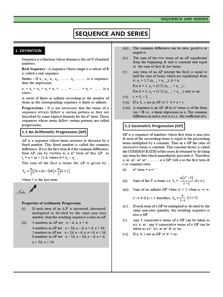 Class 11 Maths Chapter 8 (Notes) | PDF | Mean | Arithmetic