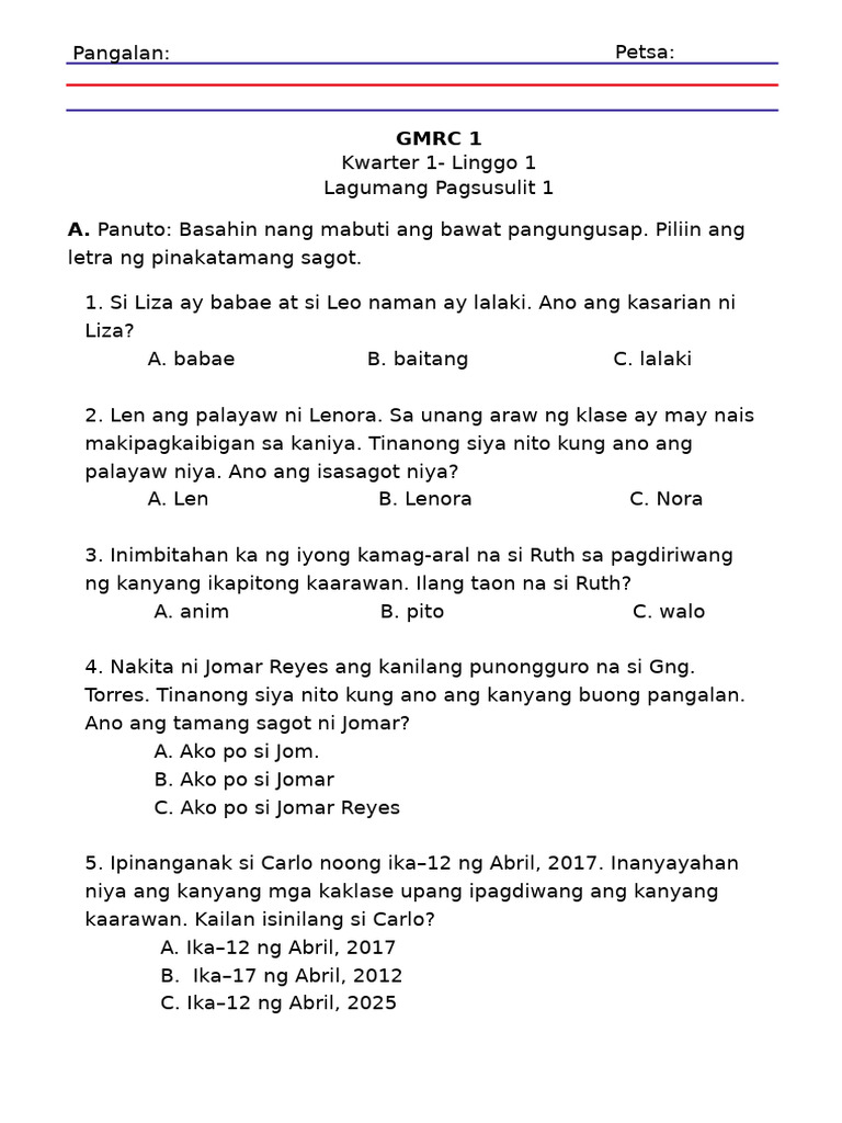 GMRC 1 - Q1 - Week 1 - Summative Test | PDF