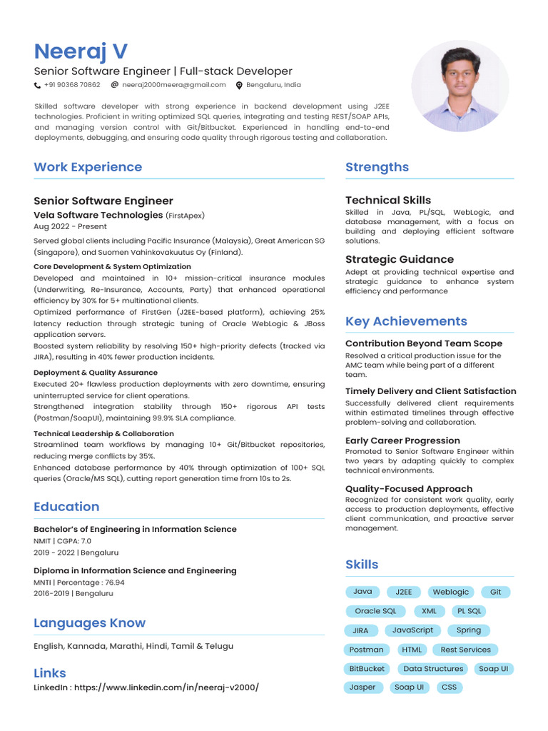 Neeraj V: Senior Software Engineer Profile | PDF | Sql | Microsoft Sql ...
