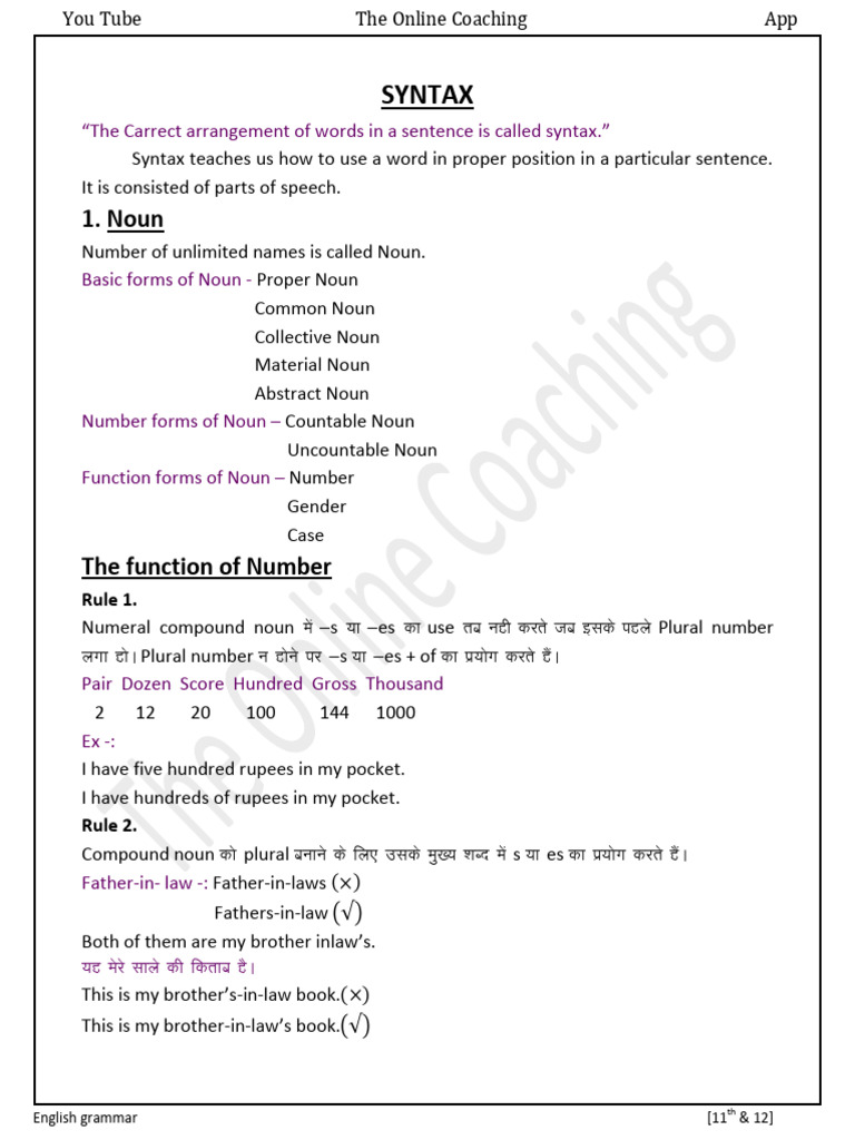 English Grammar: Nouns and Syntax Rules | PDF | Grammatical Gender | Noun