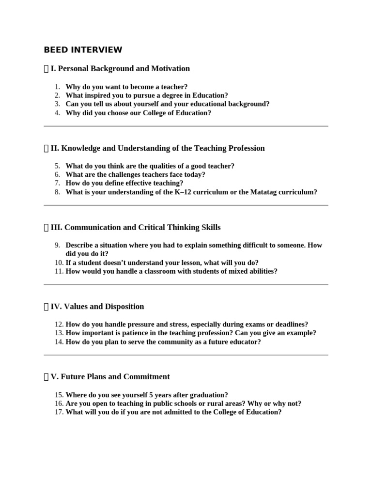 BEED Interview Insights for Future Educators | PDF