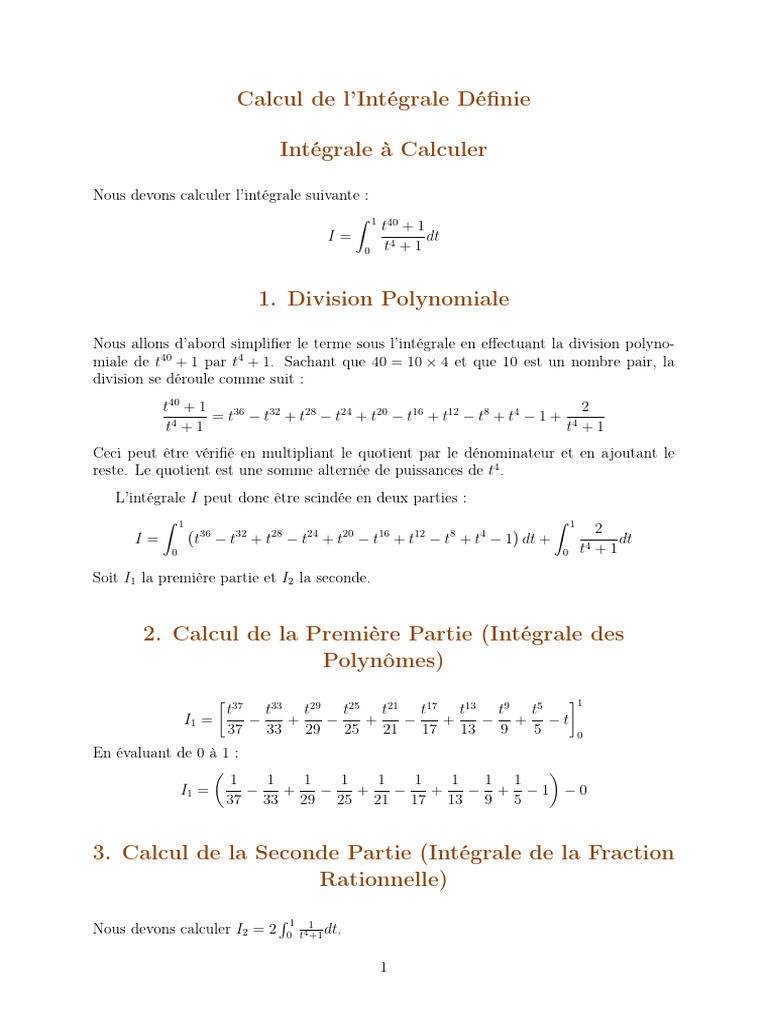 Calcul de l'Intégrale Définie | PDF | Division | Nombre