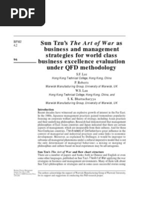 Sun Tzu S The Art Of War Qfd Method 13 The Art Of War Strategic Management