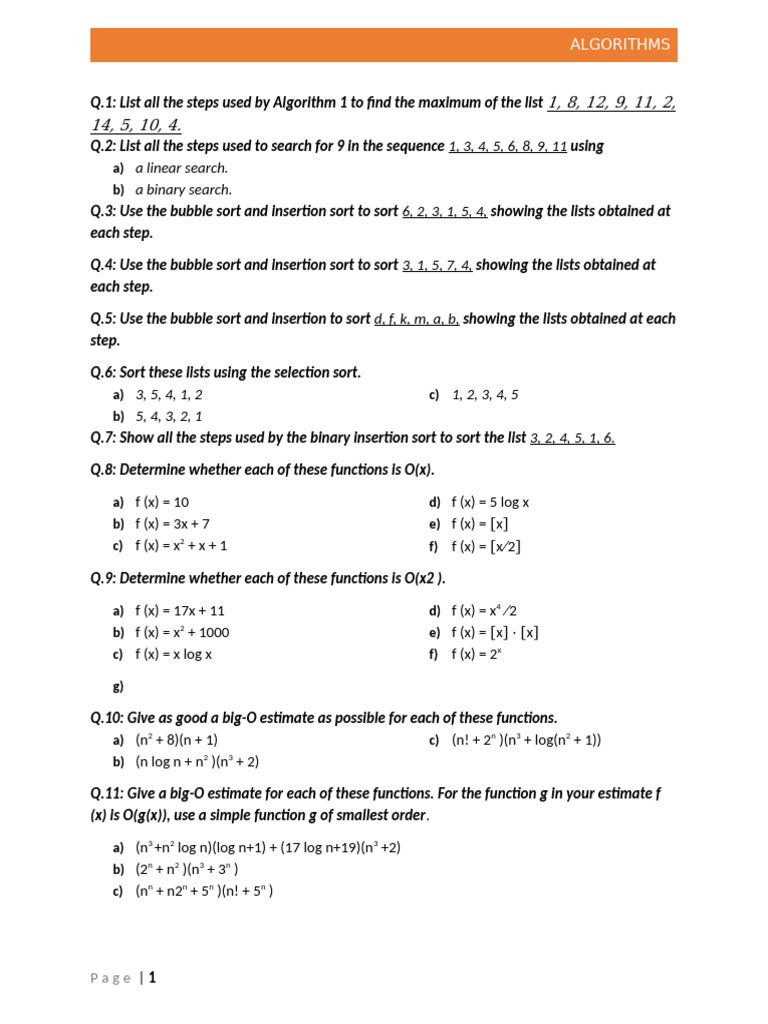 Algorithm Steps and Big-O Analysis | PDF | Time Complexity ...