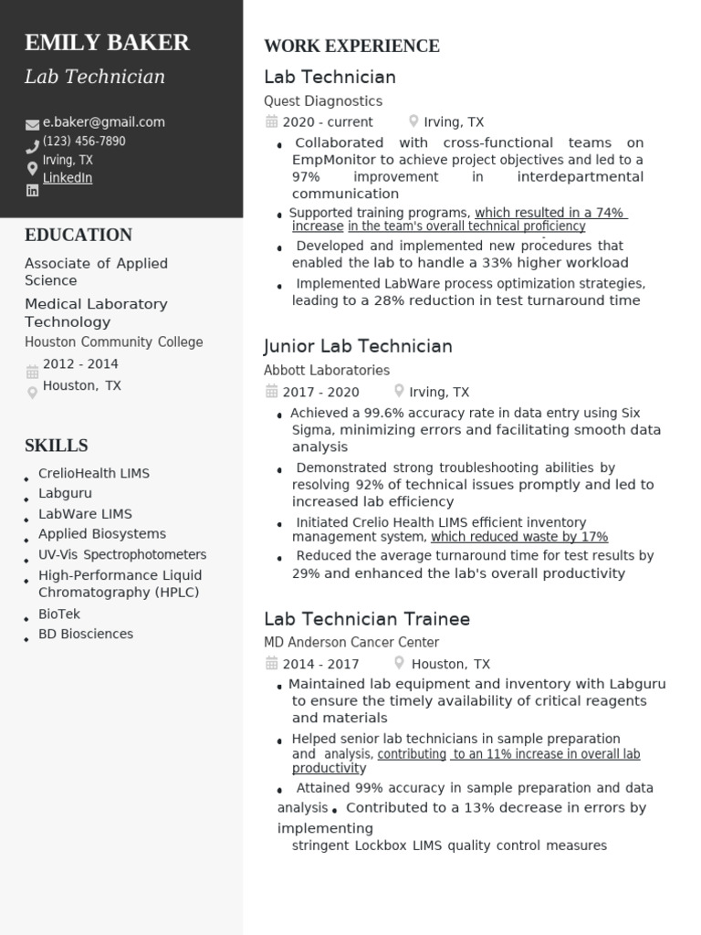 Lab Technician Resume Overview | PDF