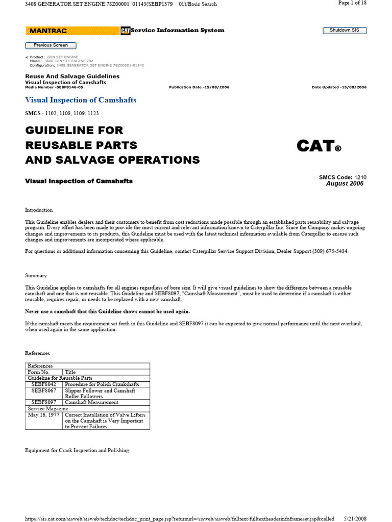 Camshaft Reusability Inspection Guide | PDF | Corrosion | Rust
