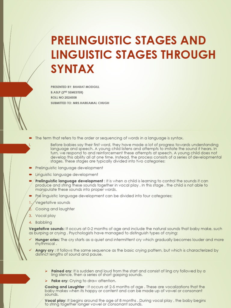 Prelinguistic Stages of Language Development | PDF | Language ...