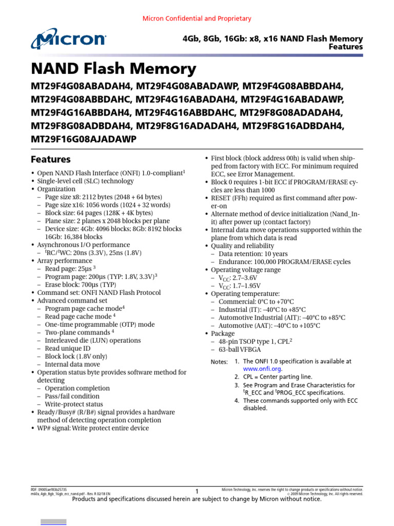 Micron 4Gb-16Gb NAND Flash Memory Specs | PDF | Flash Memory | Computer ...