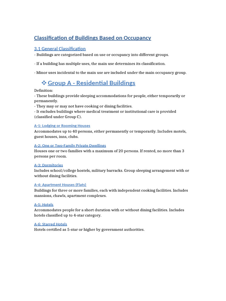 Building Classification by Occupancy Types | PDF | Building | Hotel