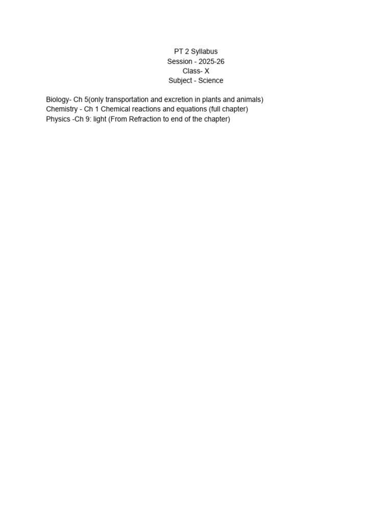 PT 2 Syllabus Science Class X | PDF
