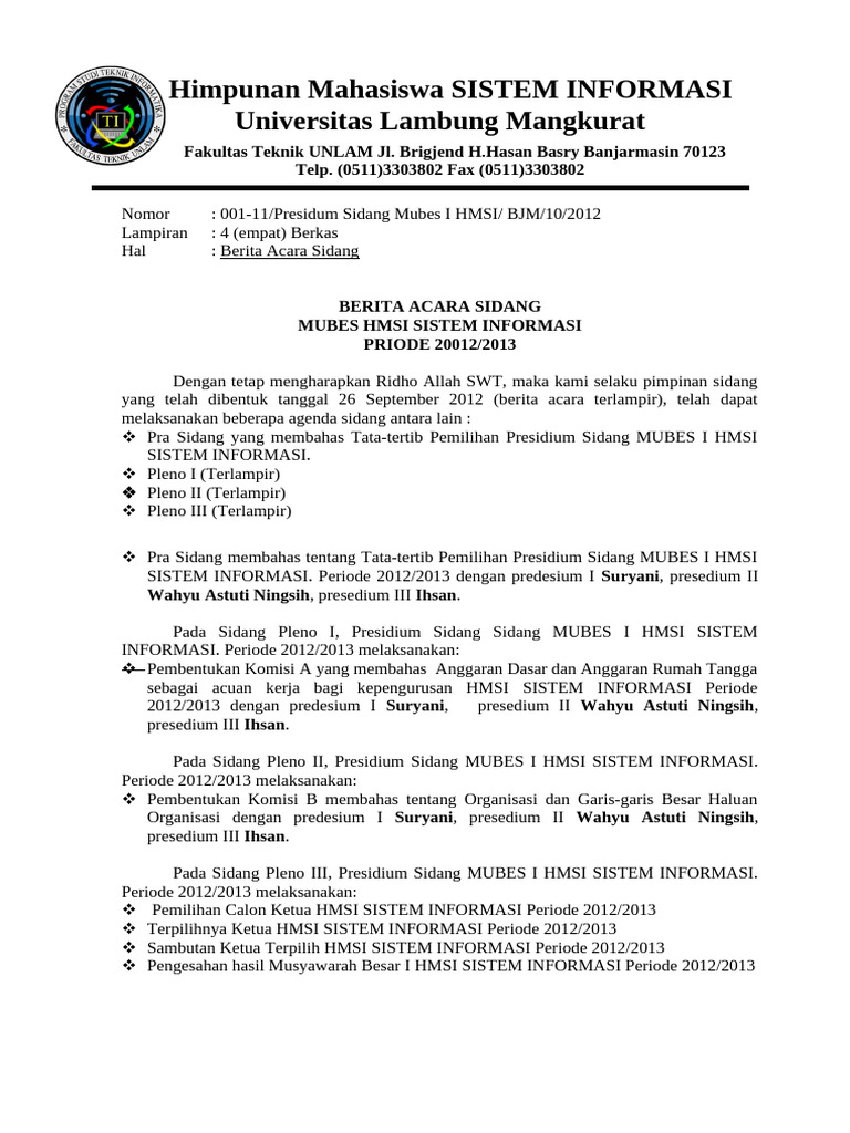 Berita Acara Mubes HMSI 2012/2013 | PDF