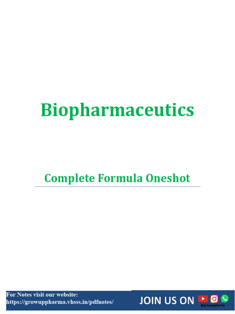 Key Biopharmaceutical Formulas Guide | PDF | Kidney | Pharmacokinetics