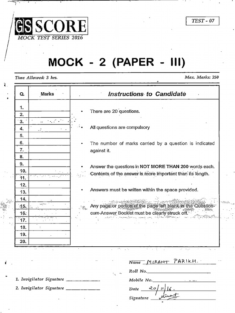 Mirant Parikh Mock Test 7 | PDF