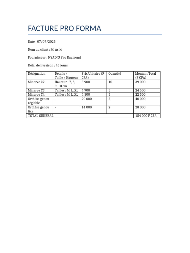 Facture Pro Forma Client M. Asiki | PDF