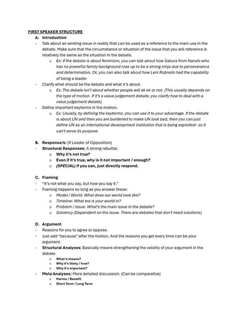 First Speaker Debate Structure Guide | PDF | Capitalism | Argument