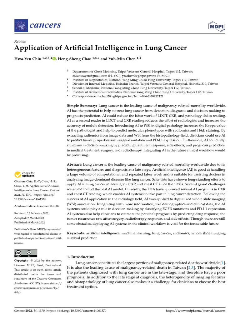 Application of Artificial Intelligence in Lung Cancer | PDF | Machine ...