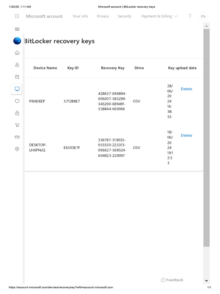 Microsoft Account - BitLocker Recovery Keys | PDF | Microsoft | Utility ...