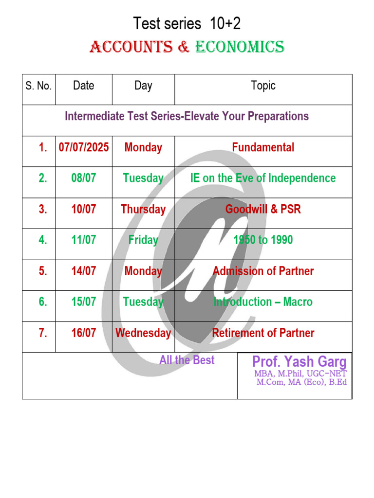 Magnum Intermediate Test Series - Schedule 10+2 | PDF