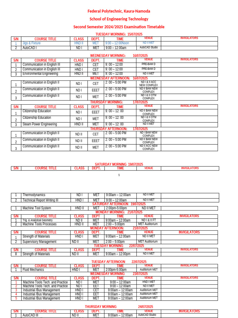 2025 Mechanical Engineering Exam Schedule | PDF | Mechanical ...
