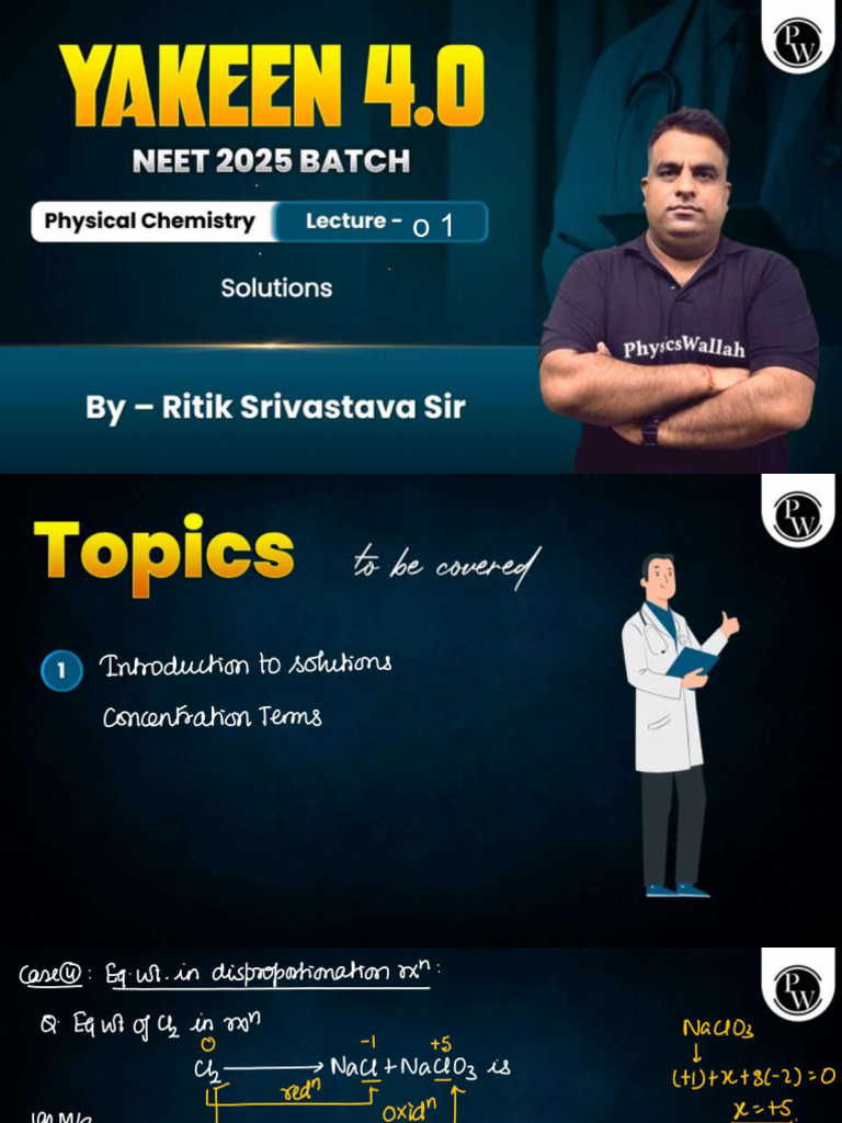 Solutions 01 - Class Notes - YAKEEN NEET 4.0 2025 | PDF