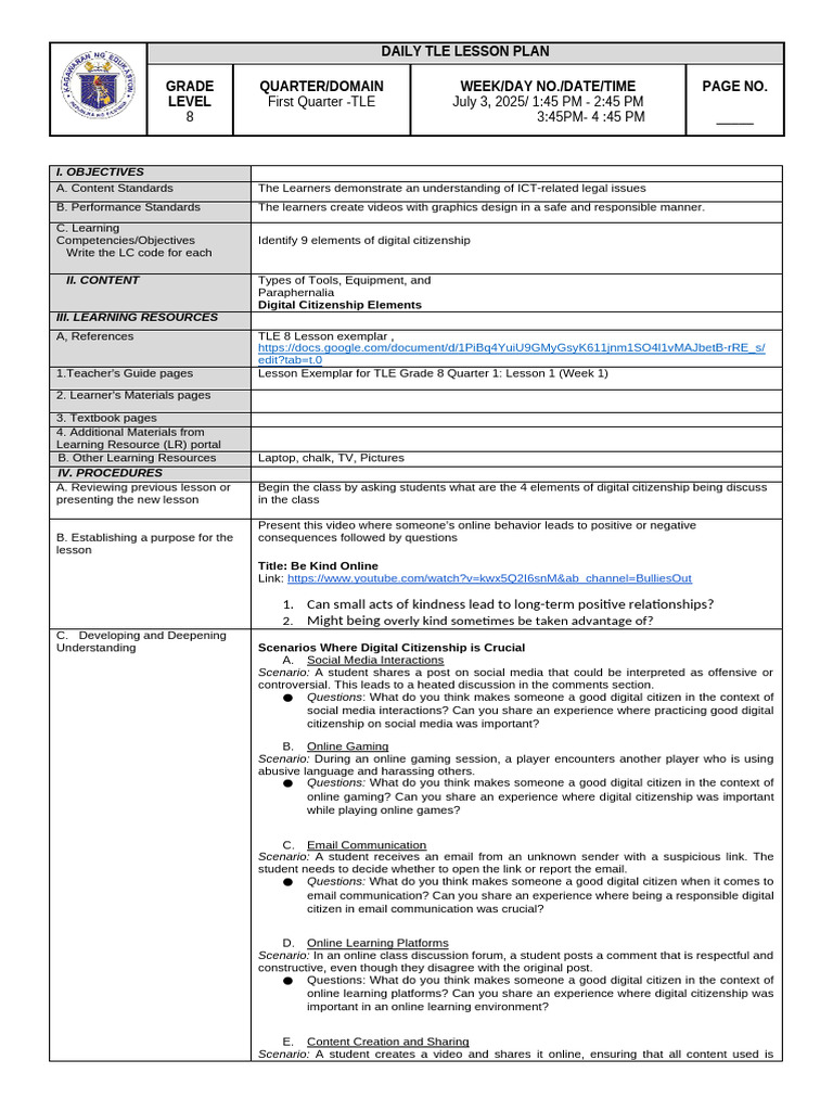 Digital Citizenship Lesson Plan | PDF | Learning | Critical Thinking