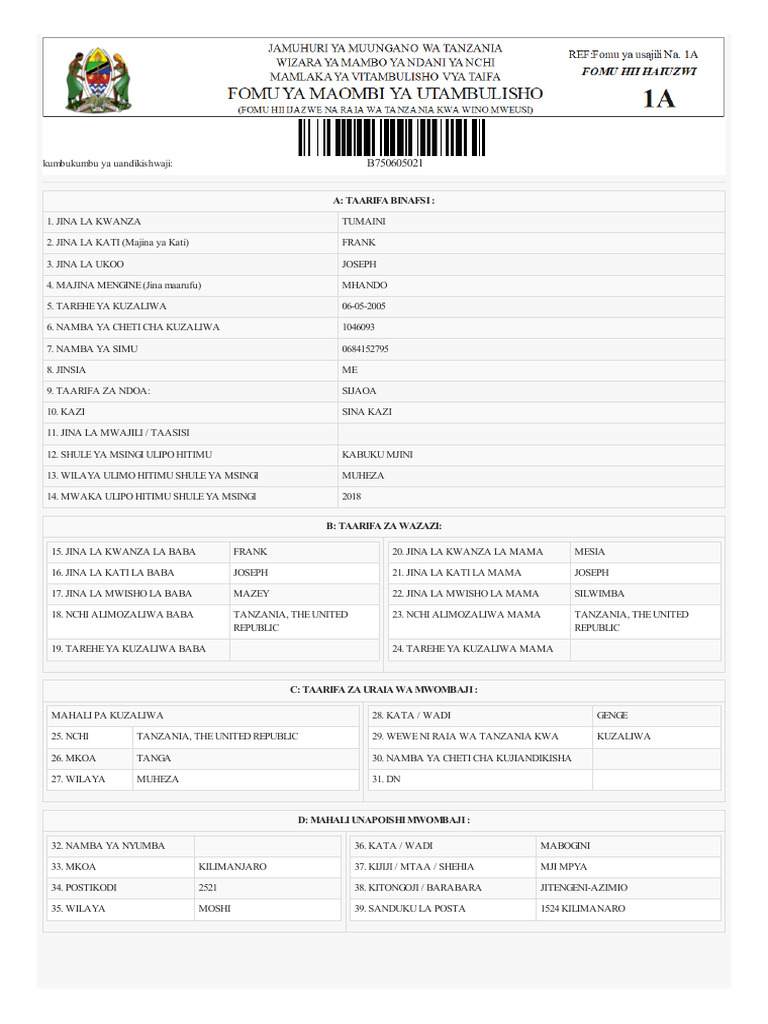 Tumaini Form | PDF