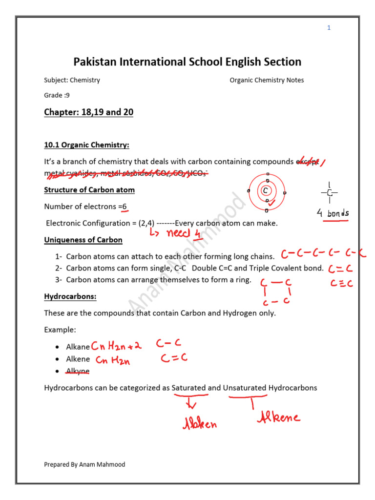 Organic Chemistry Notes | PDF | Alkene | Alkane
