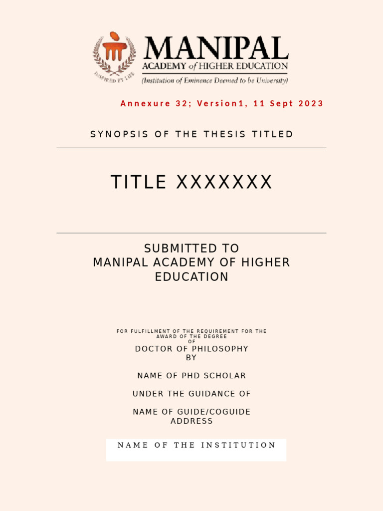 Synopsis of Thesis for MAHE PhD | PDF
