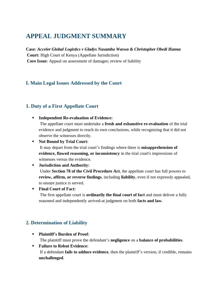Appeal Judgment Summary: Acceler Global Logistics Case | PDF | Damages ...