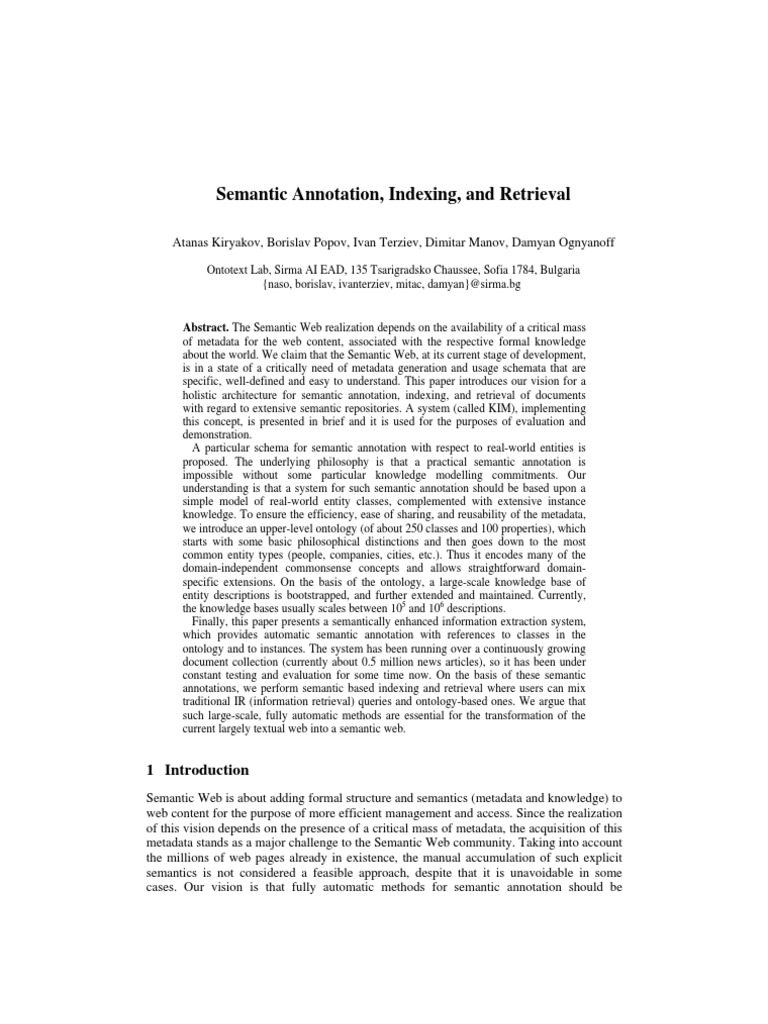 Semantic Annotation, Indexing, and Retrieval | PDF | Semantic Web ...