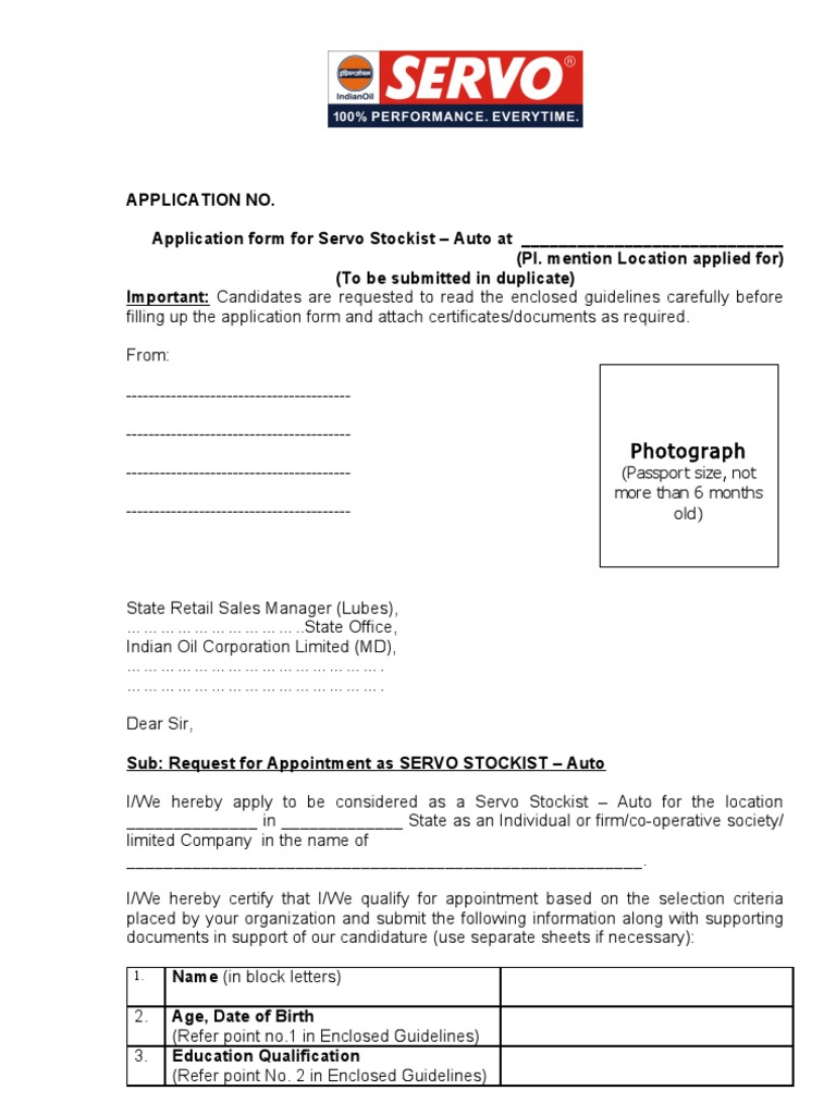 Servo Stockist Application Form Guide | PDF | Identity Document ...