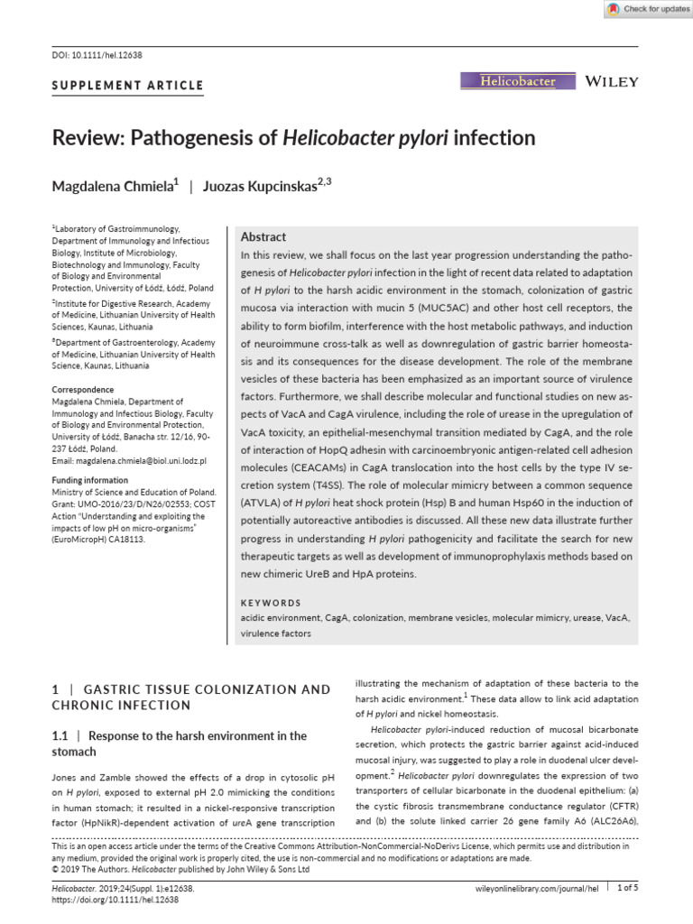 Review Pathogenesis of Helicobacter Pylori Infection | PDF | Life ...