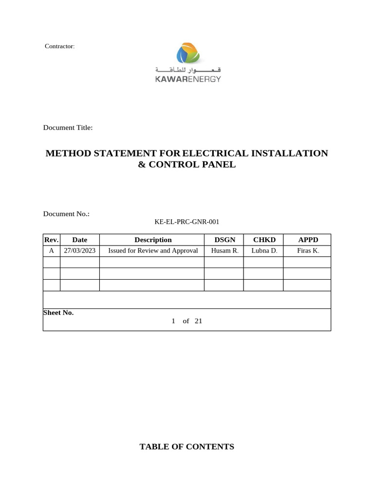 Electrical Panel Installation Method Statement | PDF | Electrical ...
